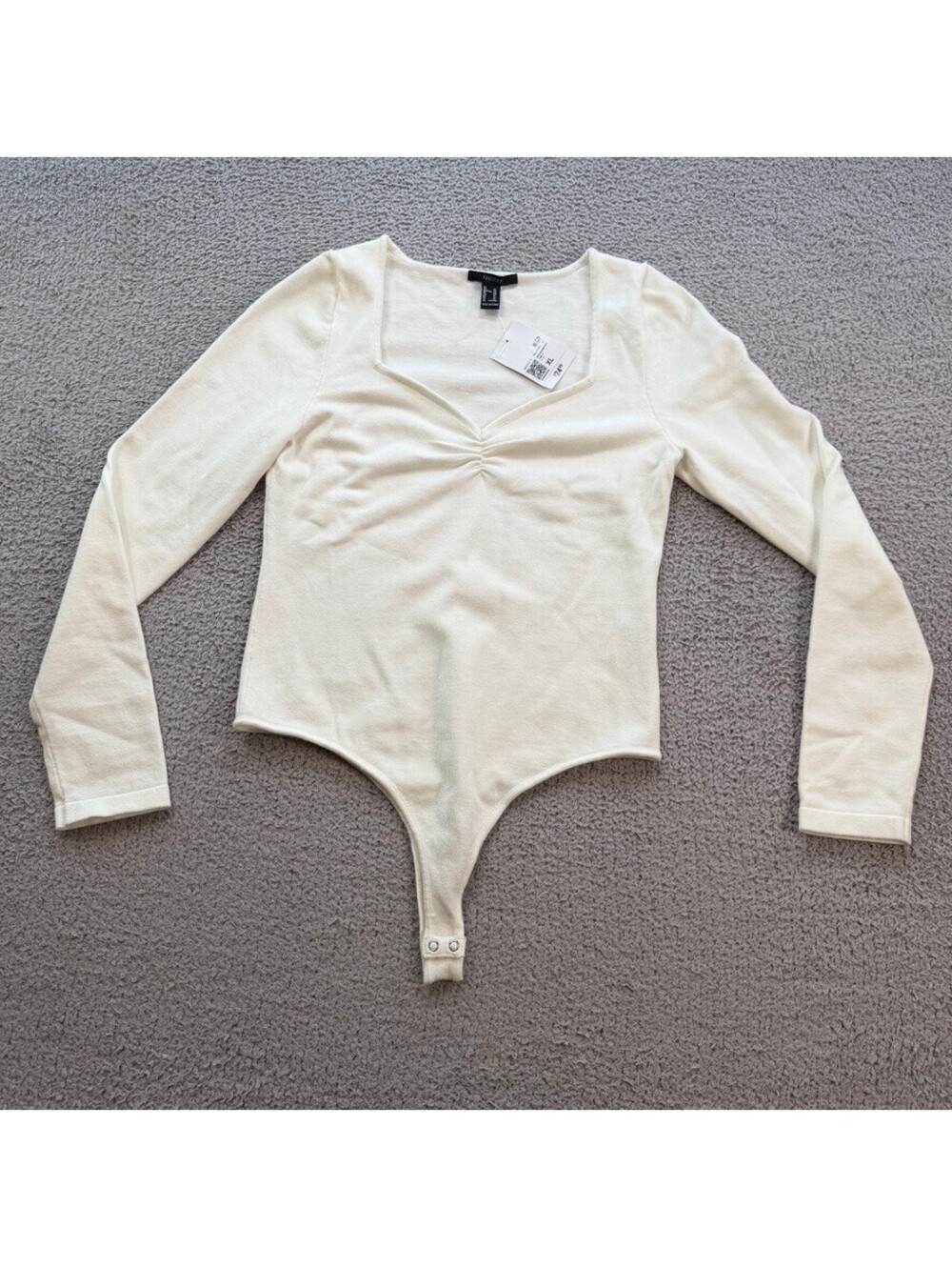 NWT Forever 21 Bodysuit XL Womens Vanilla Sweater Long Sleeve Contour Thong